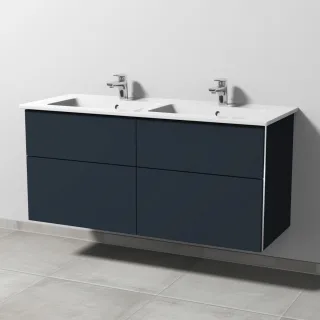 Sanipa 3way Keramik-Set Venticello Keramik-Doppelwaschtisch und Unterbau mit 4 Auszügen, Marine-Matt BP3281R