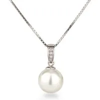 Schöner-SD Kette mit Anhänger Perlenanhänger mit 925 Silber Kette Perle 12mm groß rund Zirkonia, mit Zirkonia (synth)