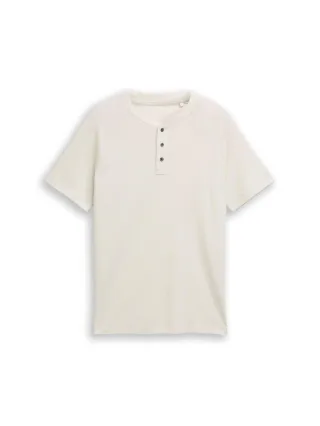 Denim Tom Tailor - Henley T-Shirt mit Waffelstruktur greyish white - Gr. - XL