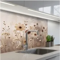 KitchenYeah Küchenrückwand selbstklebend (keine Folie) Wilde Blumen - Botanisch - Vintage - Natur, (1-tlg), Spritzschutz, Küche, Rückwand, Küchenwand, Küchenfront, 80x60 cm