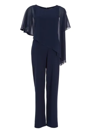 SWING - Jumpsuit aus Crepe Jersey mit Chiffon Überwurf navy - Gr. - 36