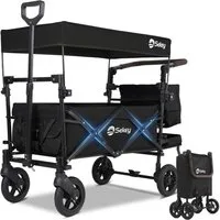 Sekey Bollerwagen 150 kg Faltbarer Bollerwagen mit Dach und 3-Punkt-Sicherheitsgurt, Faltbarer Handwagen Schiebegriff, Transportwagen mit Bremsen