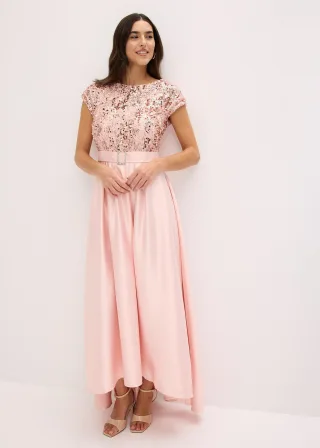 bonprix Abendkleid aus glänzendem Satin mit Pailletten, rosa, Gr.40, Modern und feminin: Abendkleid aus glänzendem Satin mit bestickten Pailletten im Oberteil