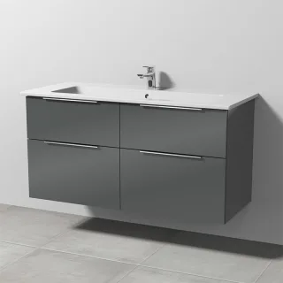 Sanipa 3way Keramik-Set Venticello Keramik-Waschtisch und Unterbau mit 4 Auszügen, Anthrazit-Glanz UF32779