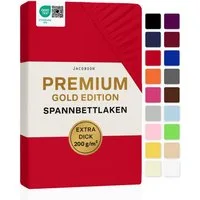 Jacobson Spannbettlaken PREMIUM 200 g/m² Jersey aus 97% Baumwolle & 3% Elasthan, Extra dichtes Bettlaken mit maximalem Halt