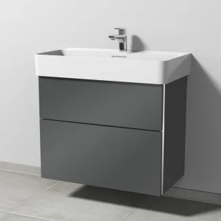Sanipa 3way Waschtischunterbau zu Laufen VAL Waschtisch mit 2 Auszügen, Anthrazit-Glanz BS82379