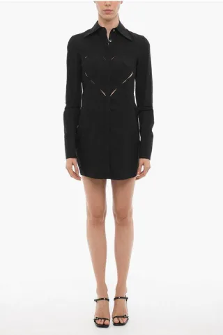 Unifarbenes Hemdblusenkleid mit Cut-Out-Details in Schwarz