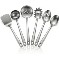 Arendo Kochbesteck-Set Küchenhelfer 6er Set, spülmaschinenfest, Edelstahl, hygienisch (Set, 6-tlg), hitzebeständig, rostfrei, nahtlos, spülmaschinengeeignet, Aufhängeöse