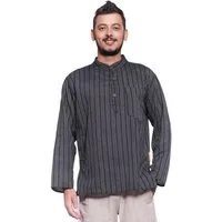 SIMANDRA Streifenhemd Herren Kurta Klassisch gestreift schwarz