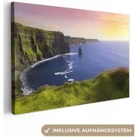 OneMillionCanvasses® Leinwandbild Sonnenlicht auf den Cliffs of Moher in Irland, Fotodruck (1 St), Leinwand Bilder Klein, Wand Dekoration Aesthetic 30x20 cm