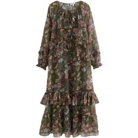 LAURA ASHLEY Maxikleid Laura Ashley Chiffon-Maxikleid mit Rüschen (1-tlg)