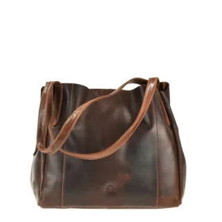 Hobo-Shopper mit zwei Hauptfächern aus Leder in teak braun | Greenburry. Geräumige Damen-Schultertasche Rugged für Freizeit, Ausflug und Alltag.