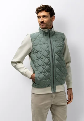 State of Art - Sweat-Strickjacke mit gesteppter Vorderseite hellbeige/jade - Gr. - M
