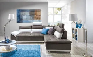Ecksofa Schlafsofa MONDI Braun / Weiss Ottomane Rechts
