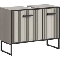 welltime Waschbeckenunterschrank LOCRI, Höhe 63 cm, 2 Türen, 2 Einlegeböden, mit Siphonausschnitt (1-St., industrial Look mit Rillenoptik & Metall Kufen) Badmöbel, Badschrank, Badkommode, Kommode, Schrank, Bad, Badezimmer
