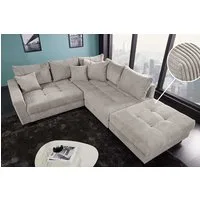 riess-ambiente Ecksofa KENT 220cm greige schwarz - Cord, L-Form, Federkern, FSC-zertifiziert, Einzelartikel 1 Teile, Moderne Wohnlandschaft inkl. Hocker - ideal für Wohnzimmer u. Familien