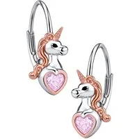 Limana Paar Creolen Kinder Ohrringe Einhorn 925 Silber Brisuren Herz Zirkonia Mädchen (Silberschmuck Schmuck Kinderschmuck inkl. Dose), Geschenk Einschulung Schulanfang Ostern Geburtstag Weihnachten