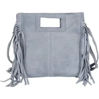 MIRROSI Umhängetasche Damen Crossbody Bag, Echtleder Made In Italy, wunderschöne Fransen (23x24x7cm) aus Wildleder
