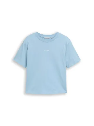 Denim Tom Tailor - Boxy Fit T-Shirt mit Stickerei calm cloud blue - Gr. - L