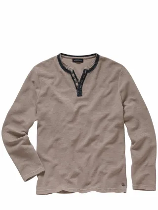 Mey & Edlich Herren Strukturiertes Henley Beige 80 % Baumwolle (bio), 20 % Polyester