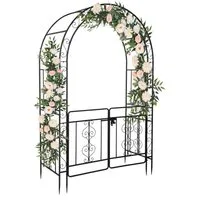 LALAHO Rosenbogen Gartenbogen aus Eisen mit Tür 134 X 58 x213cm, Gartenlaube, Hochzeitsbogen, Stabiler Rankbogen für Kletterpflanzen