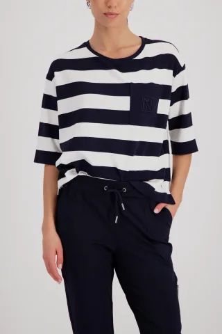 monari - Sweatshirt mit Brusttasche marine ringel - Gr. - 46
