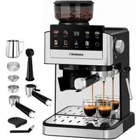 FATABETA Siebträgermaschine Espressomaschine 20 Bar Kaffeemaschine mit Mahlwerk bohnen & Milchaufschäumer, 30 Mahlgrade, Cold Brew, 1550W, Kapseladapter, für Zuhause