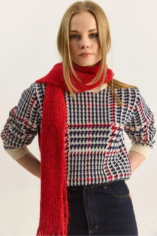 Kariertes Rundhals-Pullover