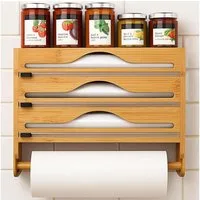 BlingBin Folienspender Frischhaltefolienspender mit Küchenrollenhalte, Wandrollenhalter, (1er Set, 1-St., Größe: 35.5*7*30cm), Wandmontierter Organizer für Aluminiumfolie Plastikfolie & Wachspapier