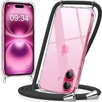 LuxusKollektion Handyhülle Handyhülle Handyband transparent abnehmbar Kordel iPhone 16 Schwarz