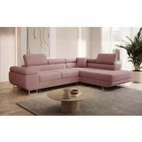 thematys Ecksofa ASTON mit Schlaffunktion & Bettkasten – Cordstoff TILIA, - mit 3 verstellbaren Kopfstützen, – L-Form 273×203 cm – Schlafsofa mit Auszug