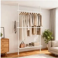 SONGMICS Kleiderständer deckenhoch, 3-stufige Garderobe, höhen und breitenverstellbar, offener, (mit abnehmbarer Ablage), Garderobenleiste, Greifarm, bis 47,5 kg belastbar, 123 x 208 x 33.5 cm