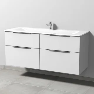 Sanipa 3way Glas-Set Glas-Waschtisch und Unterbau mit 4 Auszügen, Weiß-Soft UM20743