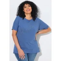 Ulla Popken T-Shirt T-Shirt Glitter-Schriftzug Oversized Rundhals