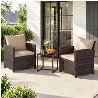 COSTWAY Balkonset, (3-tlg), Rattan Gartenmöbel mit 2 Stühle & Tisch, 2 Personen