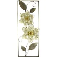 I.GE.A. Bild Metallbild Blumen Blätter Blume Wanddeko Wandskulptur Bild 3D Blüten, (1 St), Skulptur Wanddeko Deko Terrassendeko Wandrelief Abstrakt