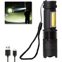 LQWELL Taschenlampe Mini Taschenlampe LED USB C Aufladbar, Zoombares Taschenlampen Klein (1-St., mit 3 Lichtmodi, Tragbare Hand Flashlight), für Camping, Wandern, Notfäll, Laufen, Radfahren, Nachtlesen