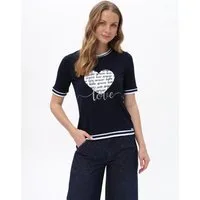 Passioni T-Shirt mit Herz Motiv Navy Blaues T-Shirt mit Herz Motiv und Schriftzug