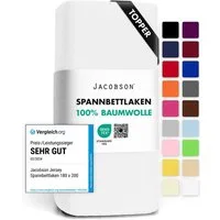 Jacobson Spannbettlaken TOPPER aus 100% Baumwolle, Jersey Bettlaken 160 g/m², Spannbetttuch mit Gummizug, pflegeleicht & viele Farben