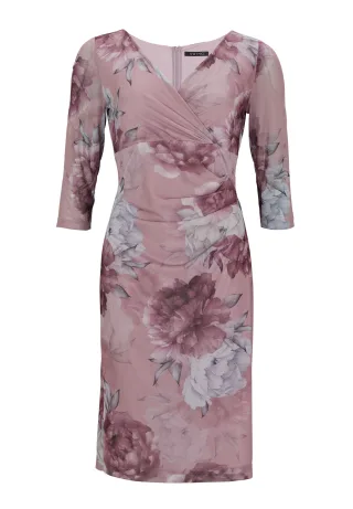 SWING - Midikleid aus bedrucktem Mesh creamy rose / multi - Gr. - 34
