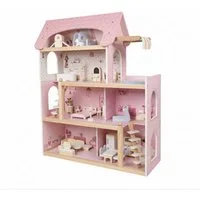 KOMFOTTEU Puppenhaus Puppen-Villa, mit 33 realistische Zubehör & Möbel, 6 Zimmer