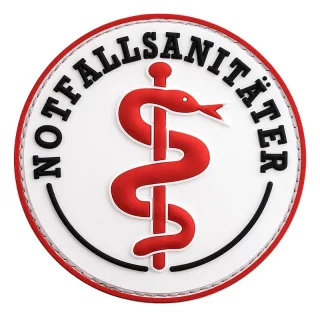 Gummi Emblem Patch, 8cm rund, NOTFALLSANITÄTER, mit Kletthaken aufgenäht