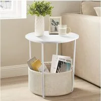 BlingBin Beistelltisch Runder kleiner Allzwecktisch in Weiß mit Stoff-Aufbewahrungskorb (1 Stück, 1-St., 45*45*50cm), Couchtisch & Nachttisch für Wohnzimmer und Schlafzimmer