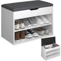 tectake Schuhschrank Schuhbank Jasmina mit Sitzpolster für 6 Paar Schuhe, 60x30x43,5cm (Komplettset, 1-St., inkl. Schlüssel) großes Klappfach zur Aufbewahrung