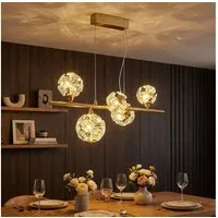 GLOBO LIGHTING LED Deckenleuchte, LED-Leuchtmittel fest verbaut, Warmweiß, Pendelleuchte Hängelampe Esstischleuchte Glas Kristalle goldfarben