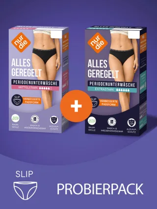 NUR DIE Probierpack Periodenunterwäsche Alles Geregelt Slip mittelstark + extrastark