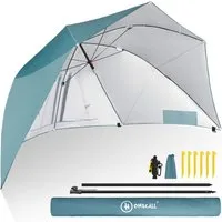 HOMECALL Strandmuschel 2 in 1 Strandschirm Umschaltbar Ø 270cm Sonnenschirm Strand Groß, (mit Fenster - Windschutz Strand, Regendicht, UV50+ Sonnenschutz), Gartenschirm für 2-3 Personen