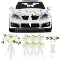 FELIXLEO Dekohänger Autoschmuck Hochzeit Motorhaube Weiß 9 Rosen Saugnäpfen Bänder Set (9 St)