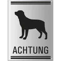 OFFORM DESIGN Warnschild Achtung Hund 200 x 150 mm 4-fach gelocht Aluminium matt eloxiert