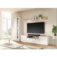 OTTO home Wohnwand Brest, Anbauwand im Landhausstil, Komplettset, Wohnzimmer-Set, (Set, 3-St), enthält Vitrine, Lowboard + Wandboard